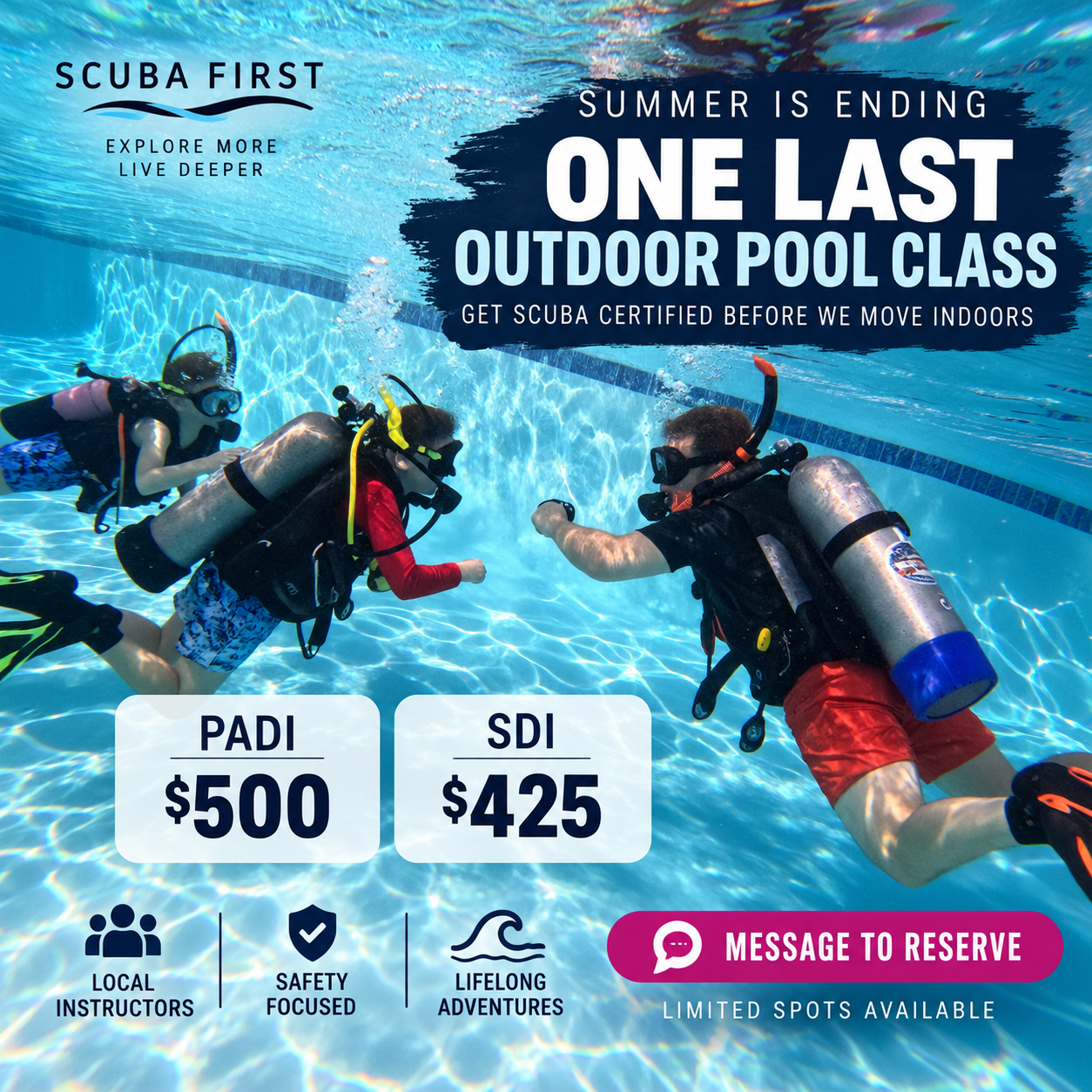 Scuba First pool training promotion